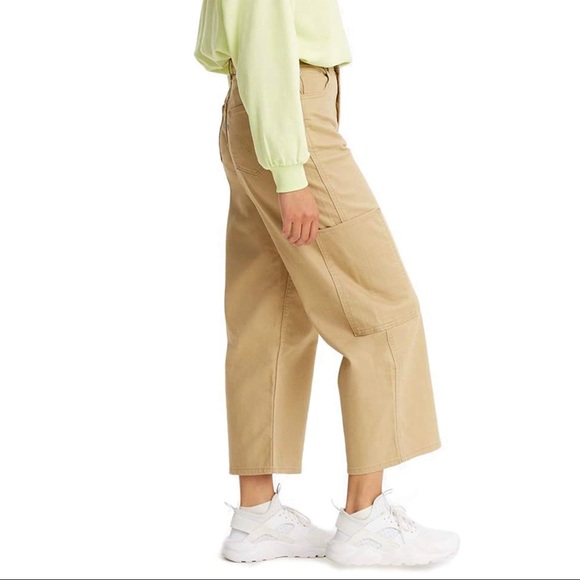 Levi’s Wide Leg Cropped Utility Pants in Incense Sound Khaki Beige NEW - Picture 4 of 6